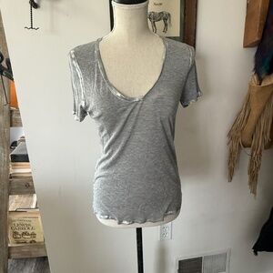 ZADIG & VOLTAIRE Gray Silver Foil Scoop Neck Top S Modal